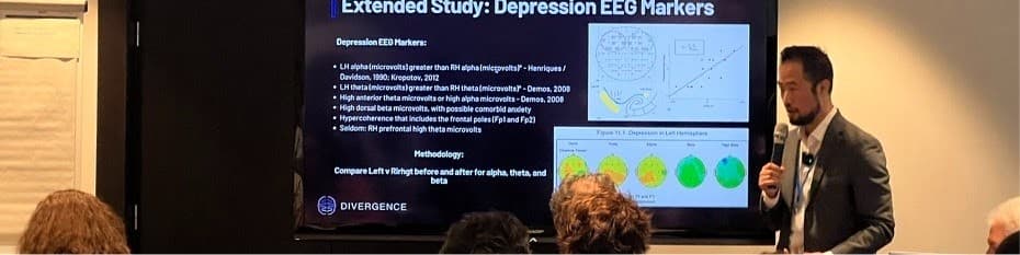 Alex Ni presenting EEG depression-marker research at a Divergence Neuro talk
